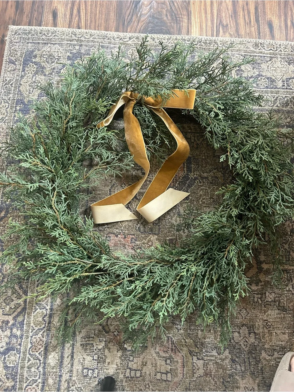 NWOT Threshold Green Juniper Holiday Wreath with Mustard Velvet Bow